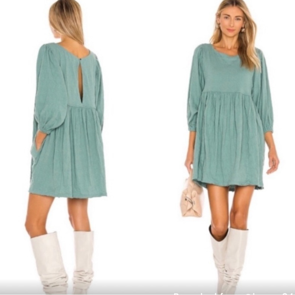 EUC Free People Beach Get Obsessed Babydoll Mini Dress Emerald Waters S - Picture 6 of 11